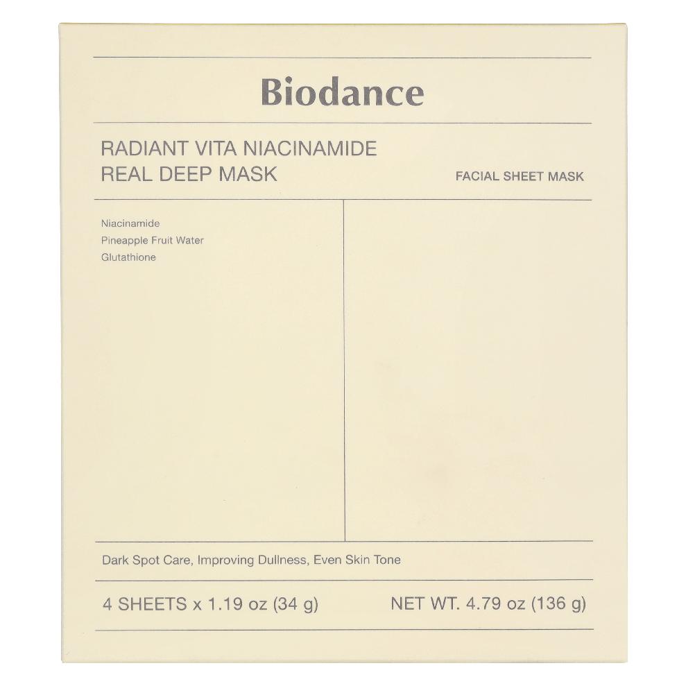 Biodance Radiant Vita Niacinamide Real Deep Mask 1 Box 34g X 4 Pieces (136 ml) (61185699)