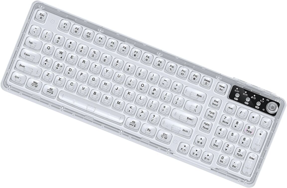 INF Tri-Mode 99-Tasten RGB-Tastatur mit abnehmbarem Type-C-Kabel, Multimedia-Drehregler und Win/Mac/iOS Ein-Tasten-Umschalter
