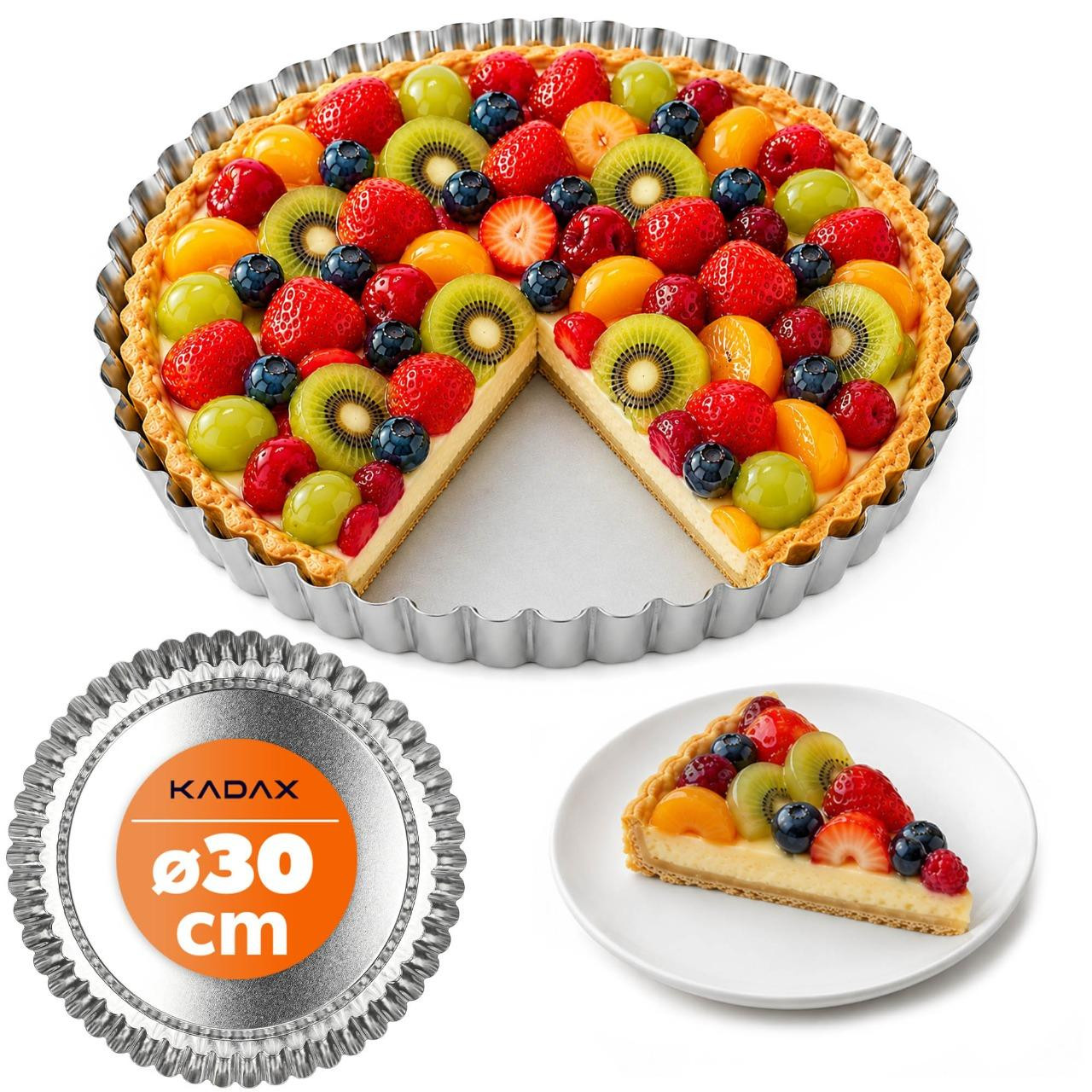 KADAX Tartevorm Prung, zilverkleurige taartvorm van verzinkt metaal met antiaanbaklaag, 30 cm