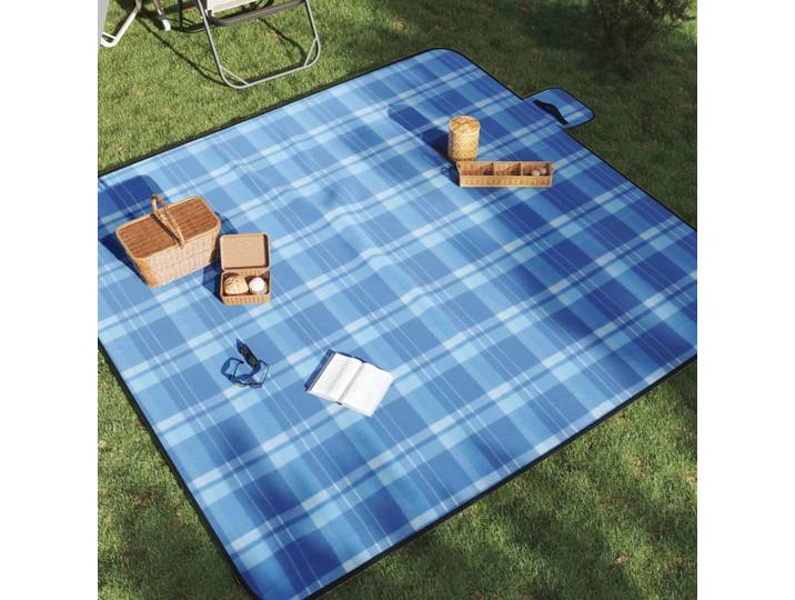 vidaXL Picknickdecke Faltbar Blau Kariert 200x200 cm Samt