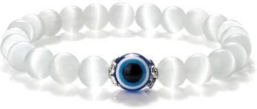 Trendy Discount Goods Tiger Eye Beaded Bracelet With Natural White Porcelain Flower Spacer Evil Eye Distance Couple Elastic Rope Chain Jewelry cat Eye
