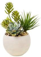 Jenny Silks Succulent Arrangement in Granite Ceramic Sphere - Green
