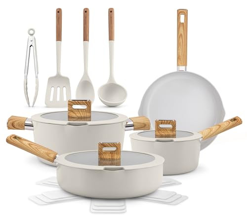 NutriChef Keramisch Kookset 14-delig - Non-stick, Inductie Bestendig, Wit