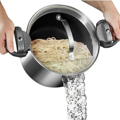 Gotham Steel Stainless Steel Pasta Pot with Built-In Strainer and Locking Handles Multi-Purpose Stock Pot