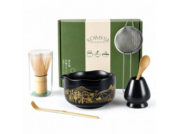 Matcha Set 5-teiliges Set Berg Fuji Design Schwarz, Keramik, 13.4x6.6x13.4 cm, Geschirr, Kannen & Karaffen, Kaffeezubehör & Teezubehör