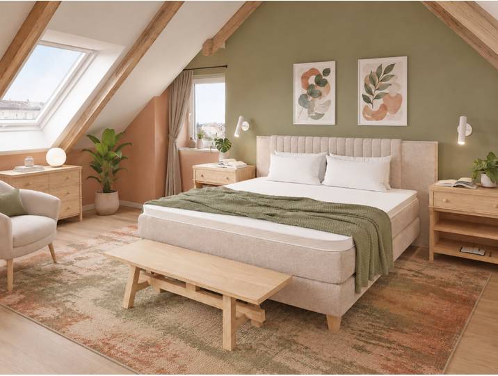 Boxspringbett RIO mit strukturiertem Webstoff und stylischem Kopfteil – 3%-Vorkasse-Rabatt