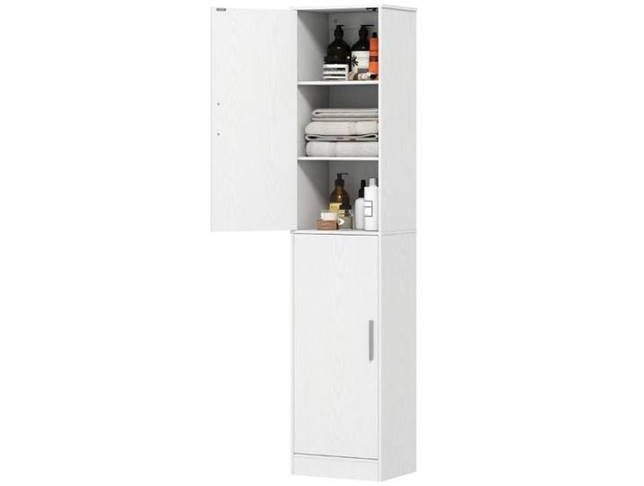 Armoire colonne de salle de bain 40x35x180 cm blanche 2 portes 6 compartiments de rangement