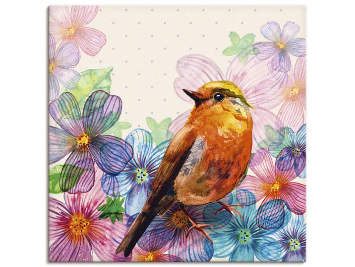 Leinwandbild ARTLAND Florale Karte im Retro Design , bunt (farbe bild(er): bunt), B:100cm H:100cm, Bilder, Leinwandbild, auf Holzrahmen gespannt