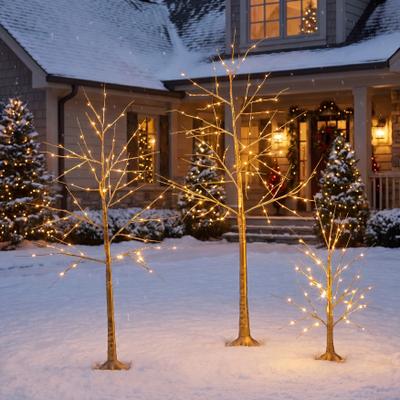 LED Gold Trees, Set of 3 by BrylaneHome in Gold