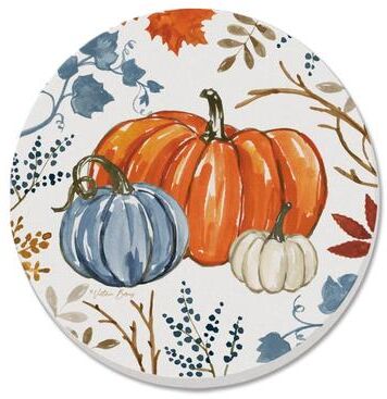 CounterArt "Autumn Pumpkins 4 Pack Absorbent Stone Tumbled Tile Coasters with Cork Backing 4"" Round Made in The USA Absorbent Wipes Clean"