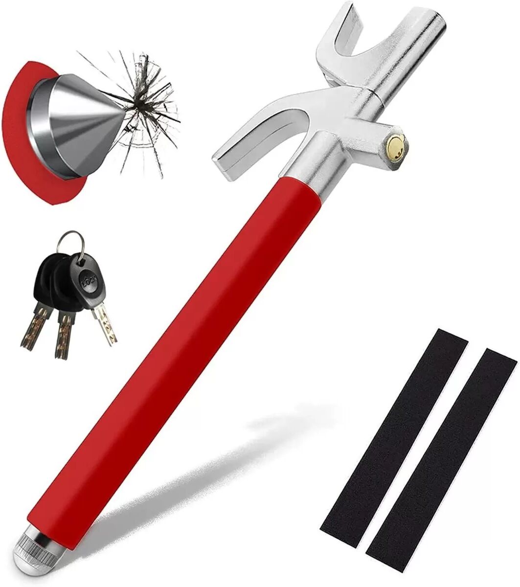 INF Verrou de volant multifonction avec cylindre en cuivre 9 goupilles anti-crochetage, brise-vitre en tungstène et barre Rouge