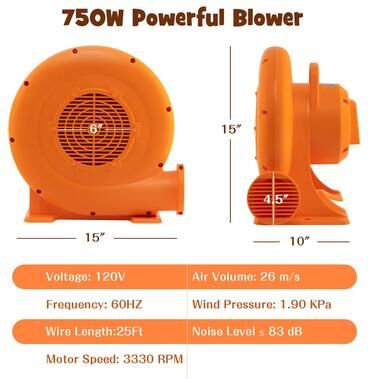 380W/550W/680W 1.0HP Air Blower for Inflatables w/ 25FT Wire&GFCI Plug
