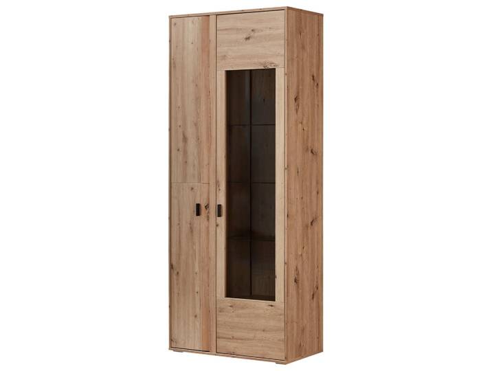 Xora Vitrine, Eiche Artisan, Kunststoff, 10 Fächer, E, 88.6x206x37.2 cm, Beimöbel erhältlich, Frontbeleuchtung, Wohnzimmer, Wohnwände, Vitrinenschränke
