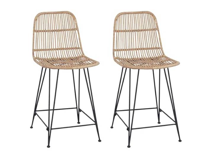 POUFGDR Barhocker, 2-teilig, Natur, 44 x 54 x 96 cm, Rattan und Stahl Integrierte Fußstütze, atmungsaktiver Sitz, pflegeleicht, zeitgenössischer Look, vielseitig für Küche oder professionelle Bar