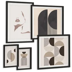 BILDER SET 5er Set - 50x50 cm & 20x30 cm & 40x60 cm Schwarzer Rahmen - Abstrakte Gesichtsformen