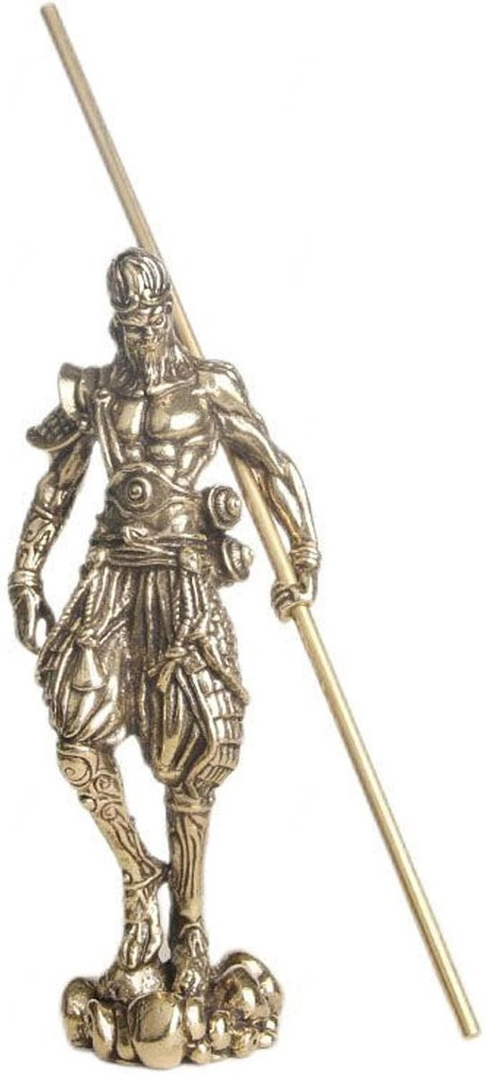Handgemaakt Messing Monkey King Beeldje Sun Wukong Sculptuur Zilverkleurig