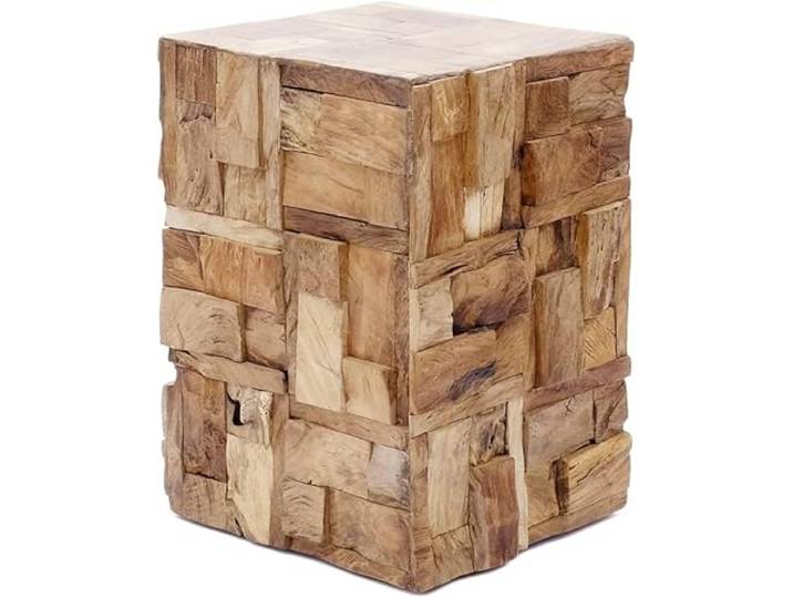 Brillibrum Design Teakholz Beistelltisch Treibholzhocker Teakholz Handmade Teak Hocker Mosaik 45 x 30 x 30 cm (H x B x T)