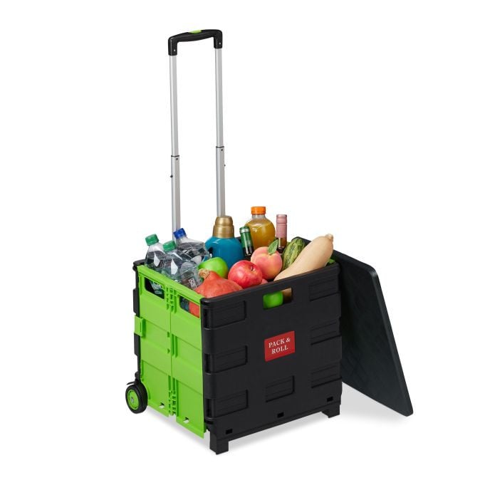 Relaxdays Boodschappentrolley inklapbaar, 50 l, groen/zwart