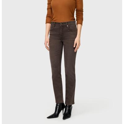Straight-Jeans MAC "MACMELANIE", Damen, Gr. 34, Länge 28, braun (braun stone wash), Denim/Jeans, Obermaterial: 97% Baumwolle, 3% Elasthan, straight fit lang, Jeans Straight-Jeans, Figurformende Denim-Qualität mit hervorragendem Rücksprung-Verhalten
