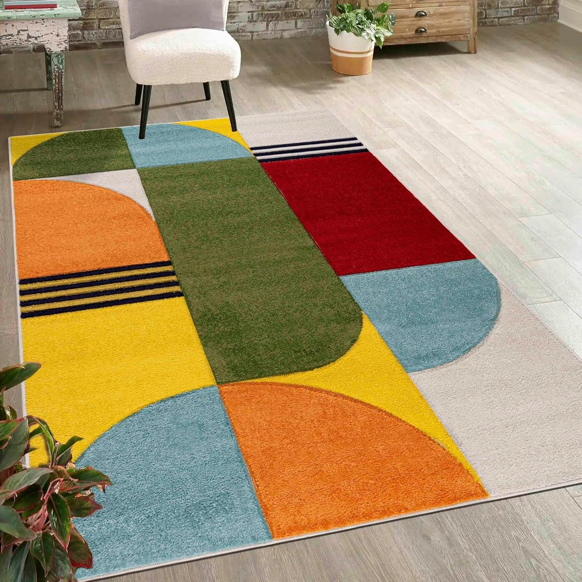 Modern Geometrisch Vloerkleed - Groen Blauw - Rechthoekig - Polypropyleen