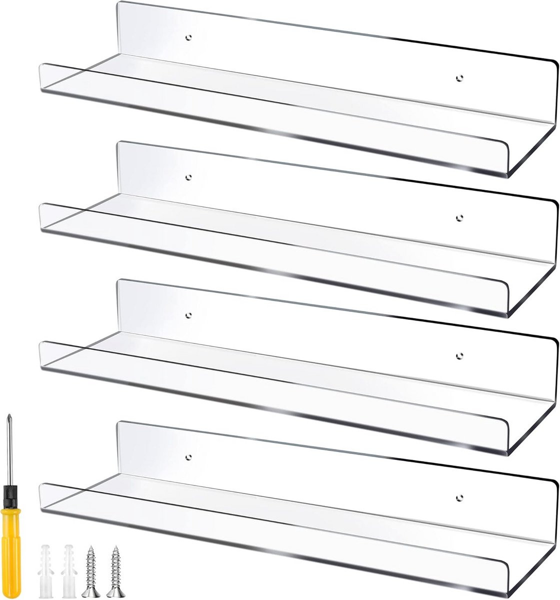 Set van 4 Heldere Drijvende Wandplanken van Acryl voor Boeken en Decoratie