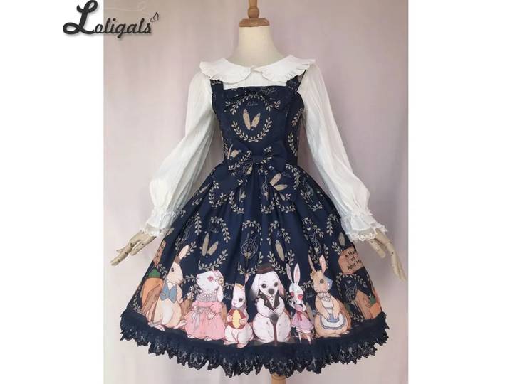 Robe Lolita JSK imprimée douce, robes de soirée longues Vintage ~ Saison du récolte Bunnys par Yiliya