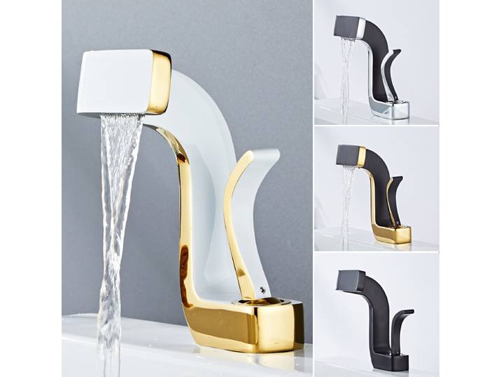Tuqiu robinet de salle de bain en laiton or blanc robinet de lavabo mélangeur d'eau froide et chaude robinet d'évier monté sur le pont robinet noir et or