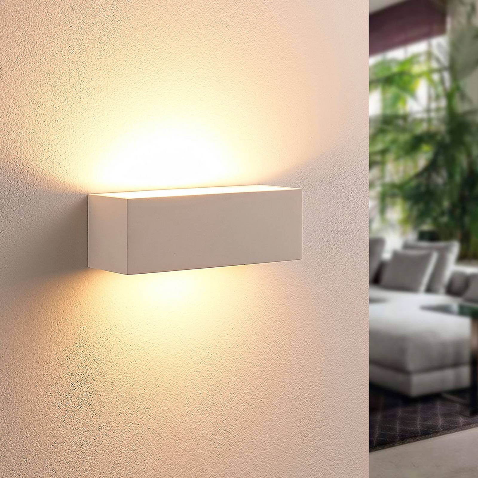 Wandlampe Tjada Lindby, dimmbar, weiß / opal, für Wohn- / Esszimmer, Gips / Ton, Modern, Wandleuchte, Wandlampe Innen