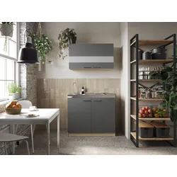 Miniküche Merle B: ca. 100cm Grau/Eiche