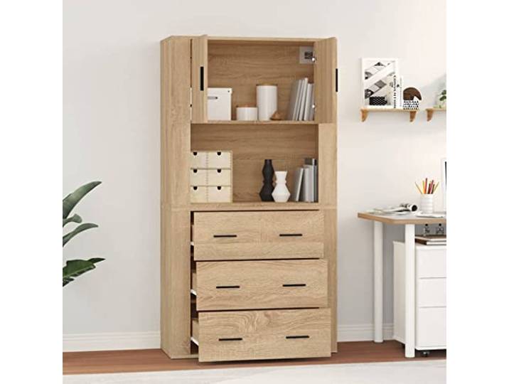 KTHLBRH Sideboard Eiche Sonoma 80 x 33 x 70 cm aus mehrschichtigem Holz Wandmontage, großer Raum, Regal inklusive, 1 Sideboard + 1 Regal