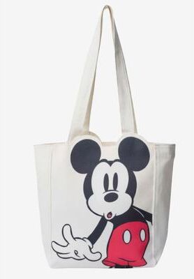 Women's Disney Mickey Mouse Die-Cut Canvas Tote Bag with Shaped Top by Disney in Beige (Size ONE SIZE)