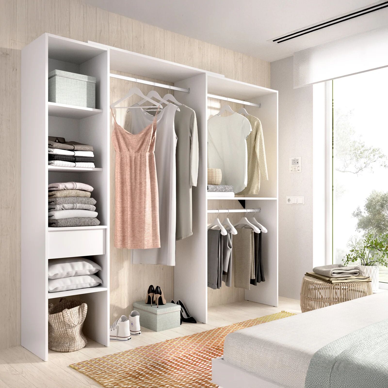 garneroarredamenti Cabina armadio angolare 137x187h cm con cassetti bianco Kora