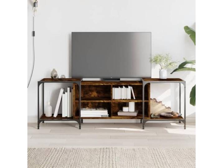HEFZGDB TV-Schrank Räuchereiche 153x37x50 cm Holzwerkstoff mit Metallrahmen, verstellbare Breite und Beine, viel Stauraum Ablagen, langlebig feuchtigkeitsbeständig, TV-Konsole