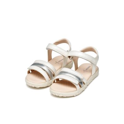 Sandale GEOX "J SANDAL HAITI GIRL", Mädchen, Gr. 29, Synthetik, silber (weiß, silberfarben), festlich, Schuhe Sandale, Glitzersandale, Klettschuh im Metallic Look