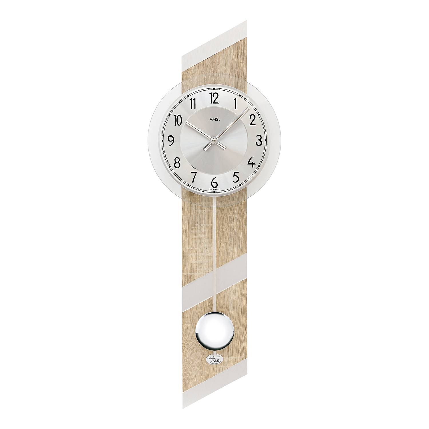 home24 Slingerklok Junin Analoge Wandklok van Aluminium en Hout, Multicolor en Wit, B/D/H: 69 x 23 x 8 cm