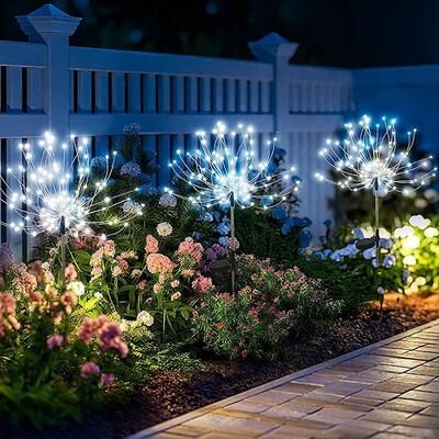 Uplift Picks Solar Firework Garden Stake Lights Create Sparkling Outdoor Displays Every Evening white 4 Pcs