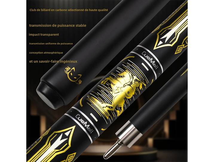 Queue de billard professionnelle avec fût en fibre de verre à faible déflexion et manche en érable dur - Design Totem Cheval d'or pour un jeu avancé