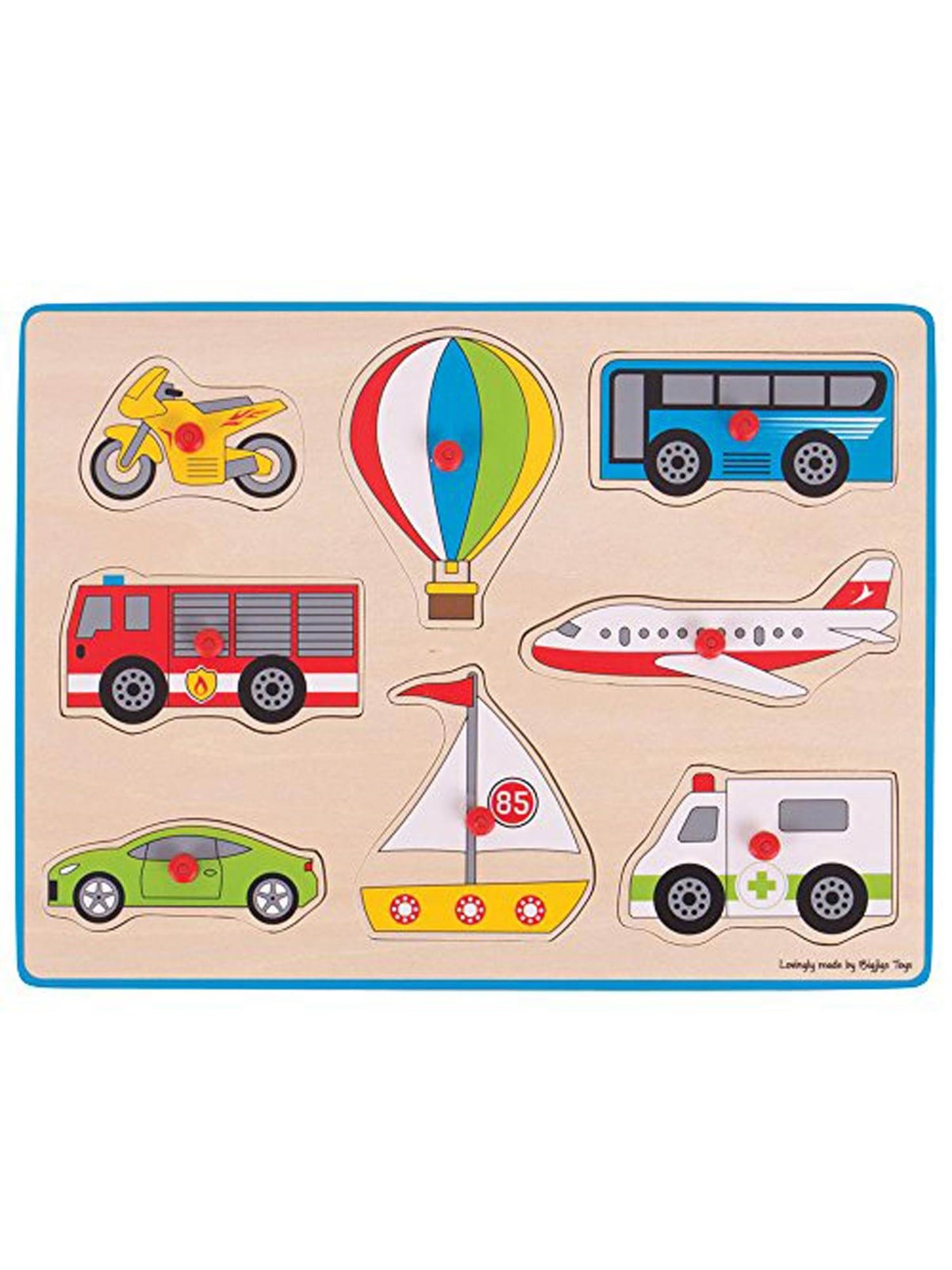 Bigjigs Wooden Stud Puzzle Vehicles 8 pieces. Holz