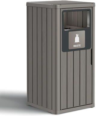 Single-Barrel Outdoor Trash Can,Waterproof Resin Garbage Can with Garbage Labels,Durable Waste Bin for, Backyard