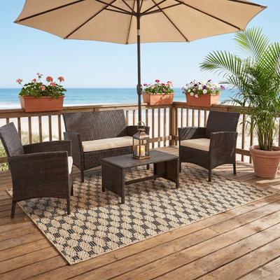 MDA Rugs Bali Collection Links Cream and Black Indoor/Outdoor Area Rug