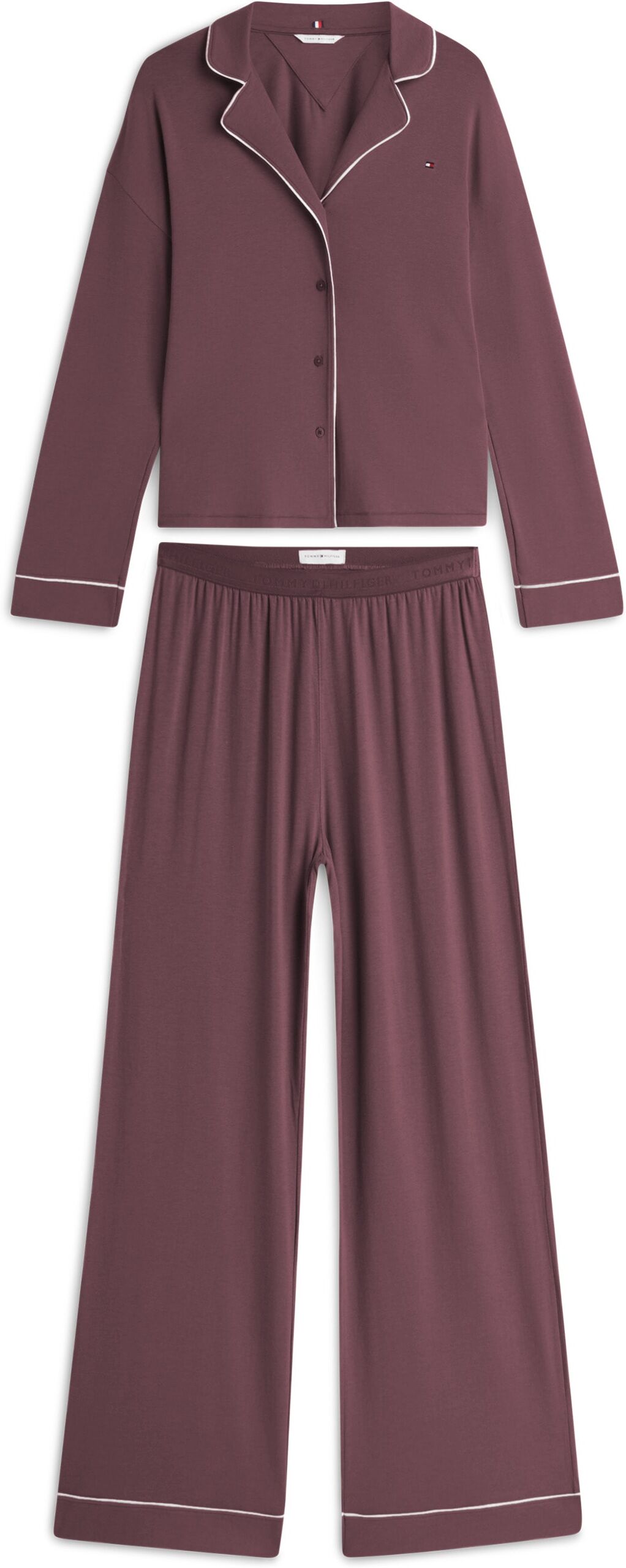 Pyjama "LS SHIRT PANTS PJ SET", Damen, Gr. L (40), lila (chocolate clove), Jersey, Obermaterial: 57% Baumwolle, 38% Modal, 5% Elasthan, TOMMY HILFIGER UNDERWEAR, relaxed fit normal, Homewear-Sets Pyjama, Essential Relaxed Fit chocolate clove L (40)
