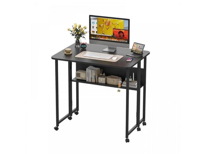 KEDIA Bureau Pliant avec Roulettes Bureau D'ordinateur Pliable Noir Capacité de Charge élevée montage Rapide étagère Incluse