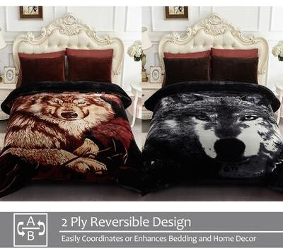 JML "Reversible 2-Ply Raschel Plush Bed Blanket with Two Distinct Designs, 85"" x 95"", 10 lb"