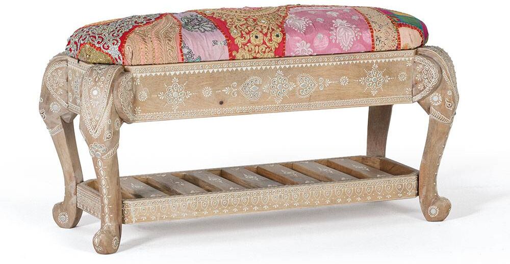 Pharao24.de Sitzbank Bettbank mit Patchwork Muster handgearbeitet