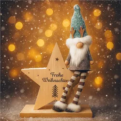 Gravidus Holzstern mit Weihnachtswichtel und Aufschrift Frohe Weihnachten