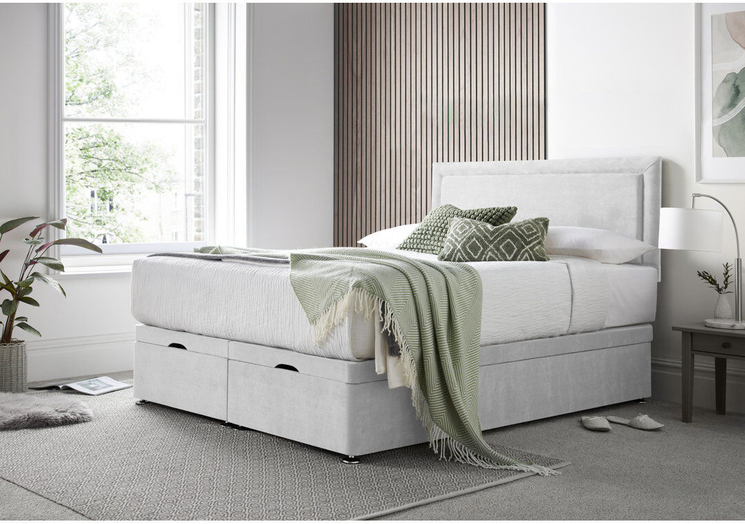 17 Stories Charlie Naple Divan End Lift with 24" Headboard on Struts Silver Kingsize (5')