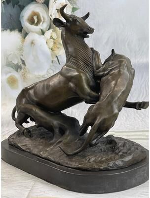 Bronzhaus 100 Percent Solid Bronze Signed French Animal Cheetah Gazelle Sculpture Figurine