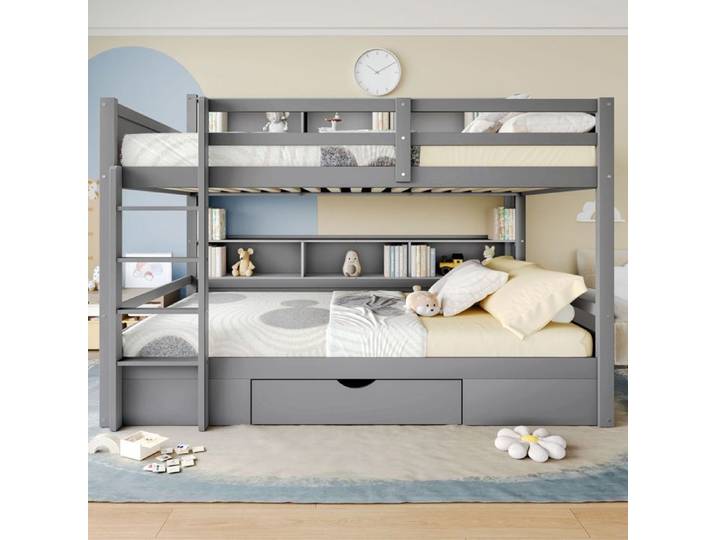 Lit superposé WX000708AAE 90x200 gris avec tiroirs