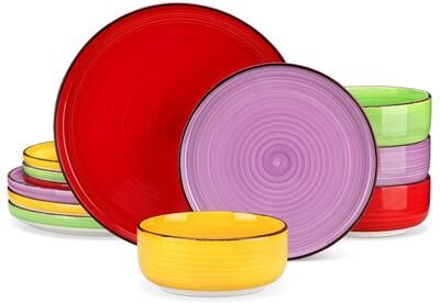 vancasso Bonita Stoneware Handpainted Spirals Pattern Dinnerware Set