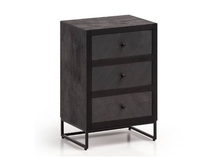 furnicato Nachttisch Nachtschrank Vollholz 3 Schubladen 40x60x30 cm Schwarz, Handgefertigter Nachttisch mit 3 Schubladen für Boxspringbetten
